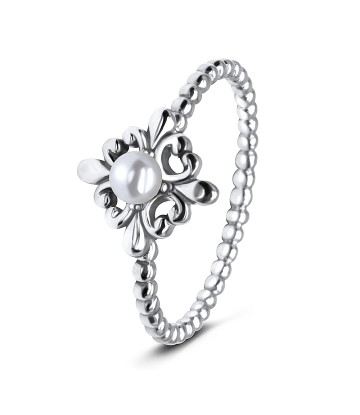White Pearl Vintage Styled Silver Ring NSR-3186